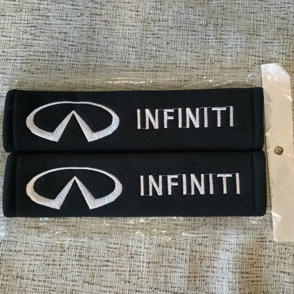 Infiniti Seat Belt Covers Black Padded Shoulder Strap Protector Pair Logo Logo